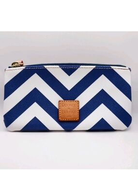 Dooney & Bourke Navy and White Chevron Wristlet Pouch